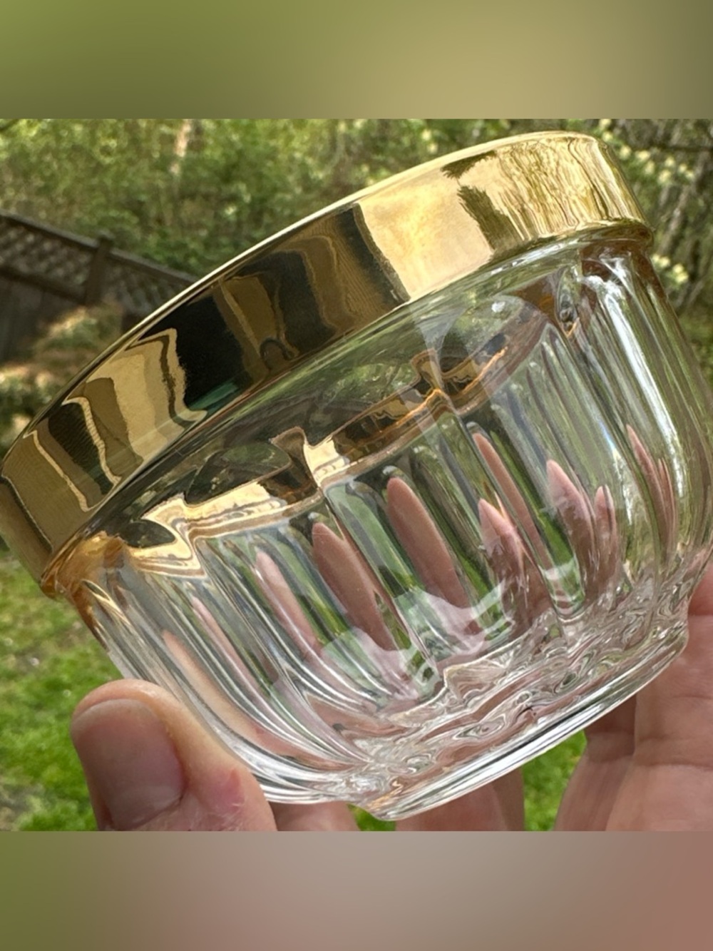 Vintage Brama England Crystal Bowl Gold Plated 4.25” MCM Solstice